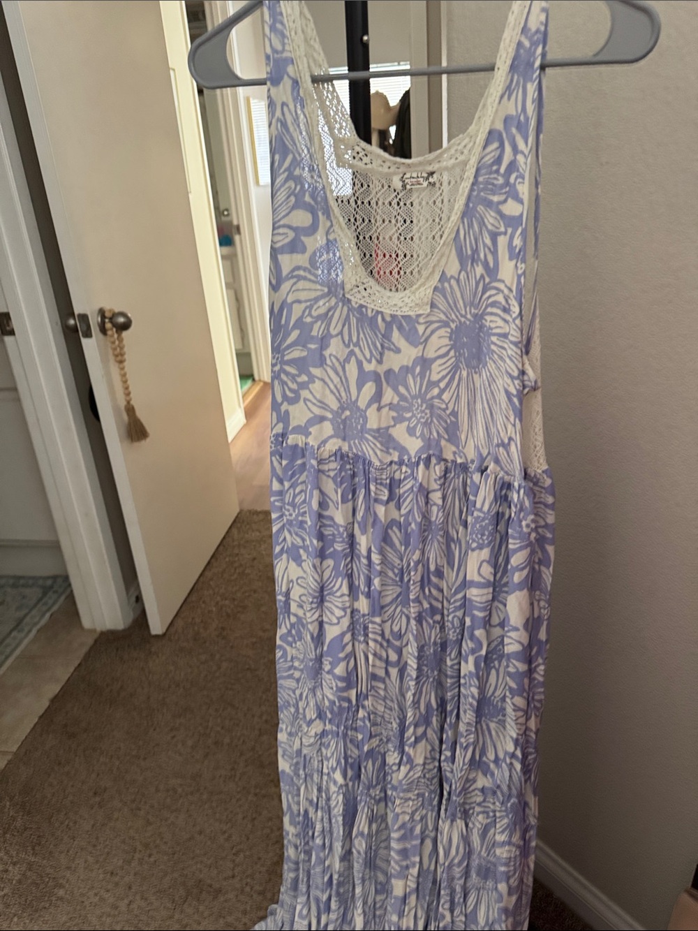 Free People Lavender and White Floral Maxi Dress with Lace Back